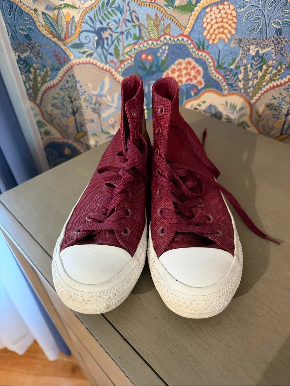 Converse High Top Sneakers in Wine Red and White - Picture 3 of 5